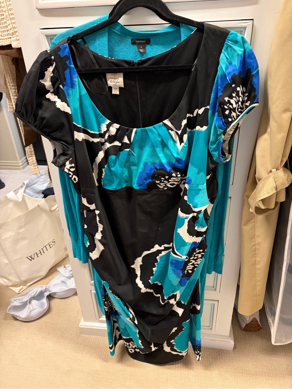 Bleu Patterned Scoop Neck Dress - Turquoise & Black
